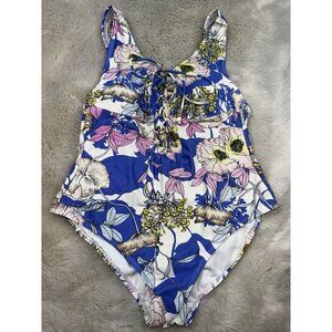 YUMI KIM Women’s Pink Blue Floral Low Back One Piece Swimsuit Size Small